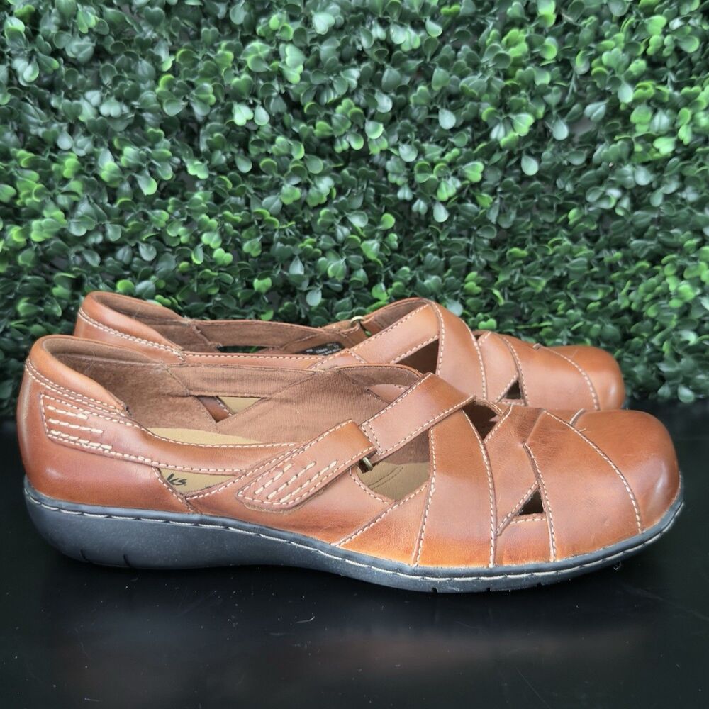 Clarks Bendables Womens 9W Brown Leather Mary Jane Comfort Flats Shoes 60410